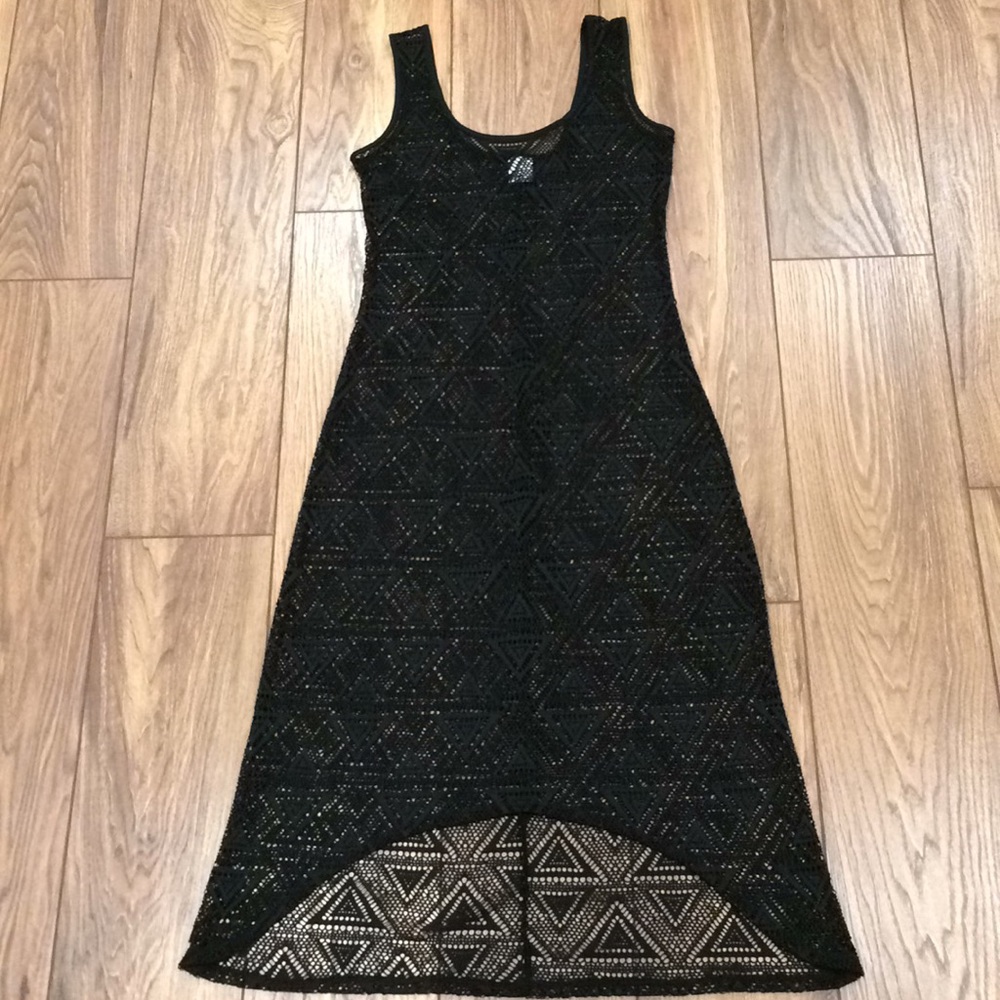 Hi-Low Geometric Black Lace Swimsuit Coverup Dress